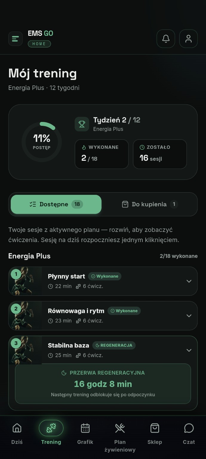 Twój plan — rzeczywisty ekran EMS GO